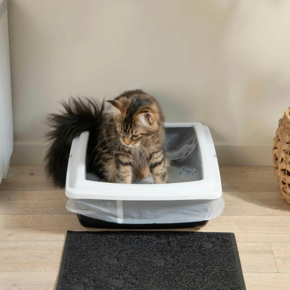 Bac à litière pour chat "bicolore" 46cm gris & ivoire