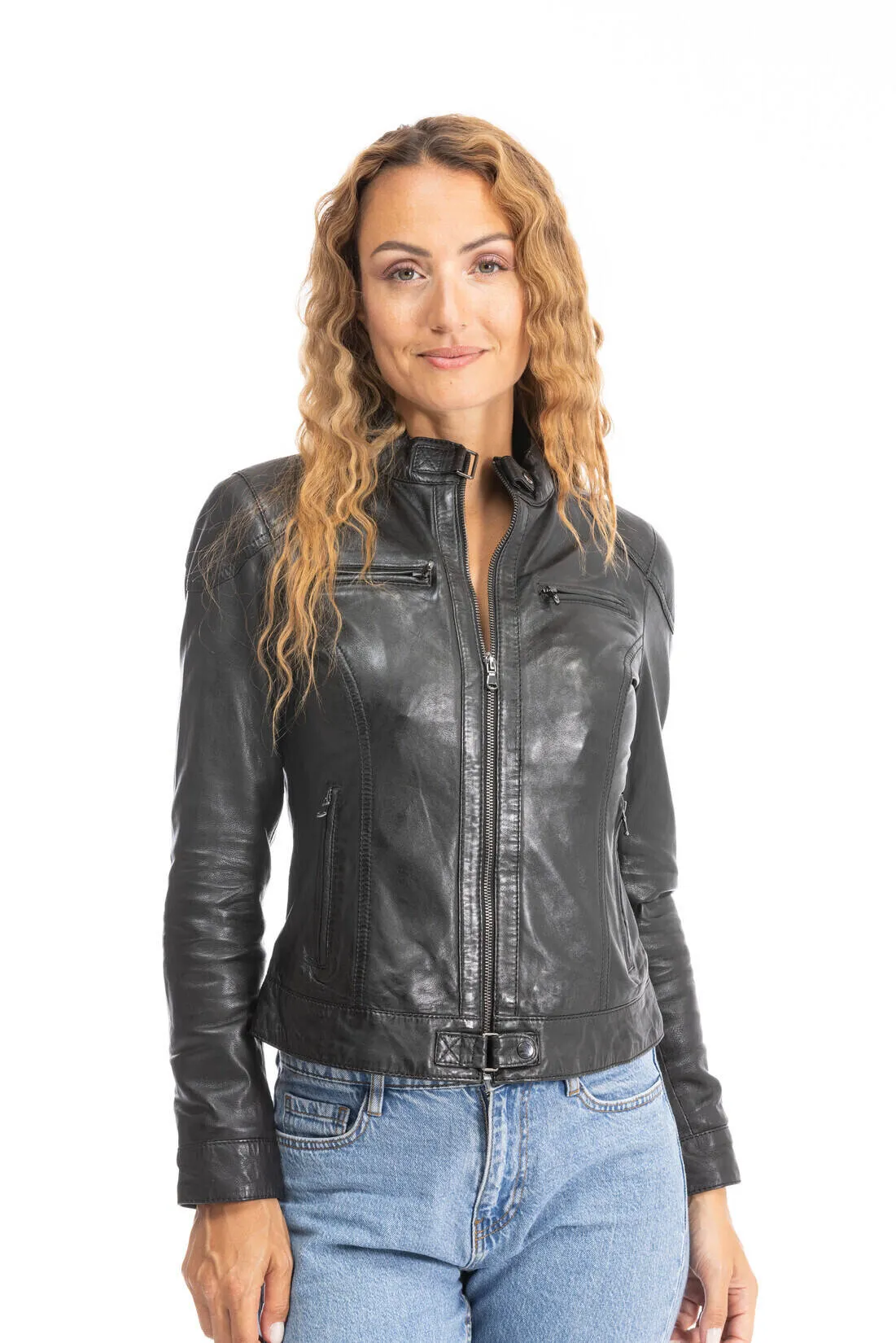 Blouson cuir femme noir Oakwood