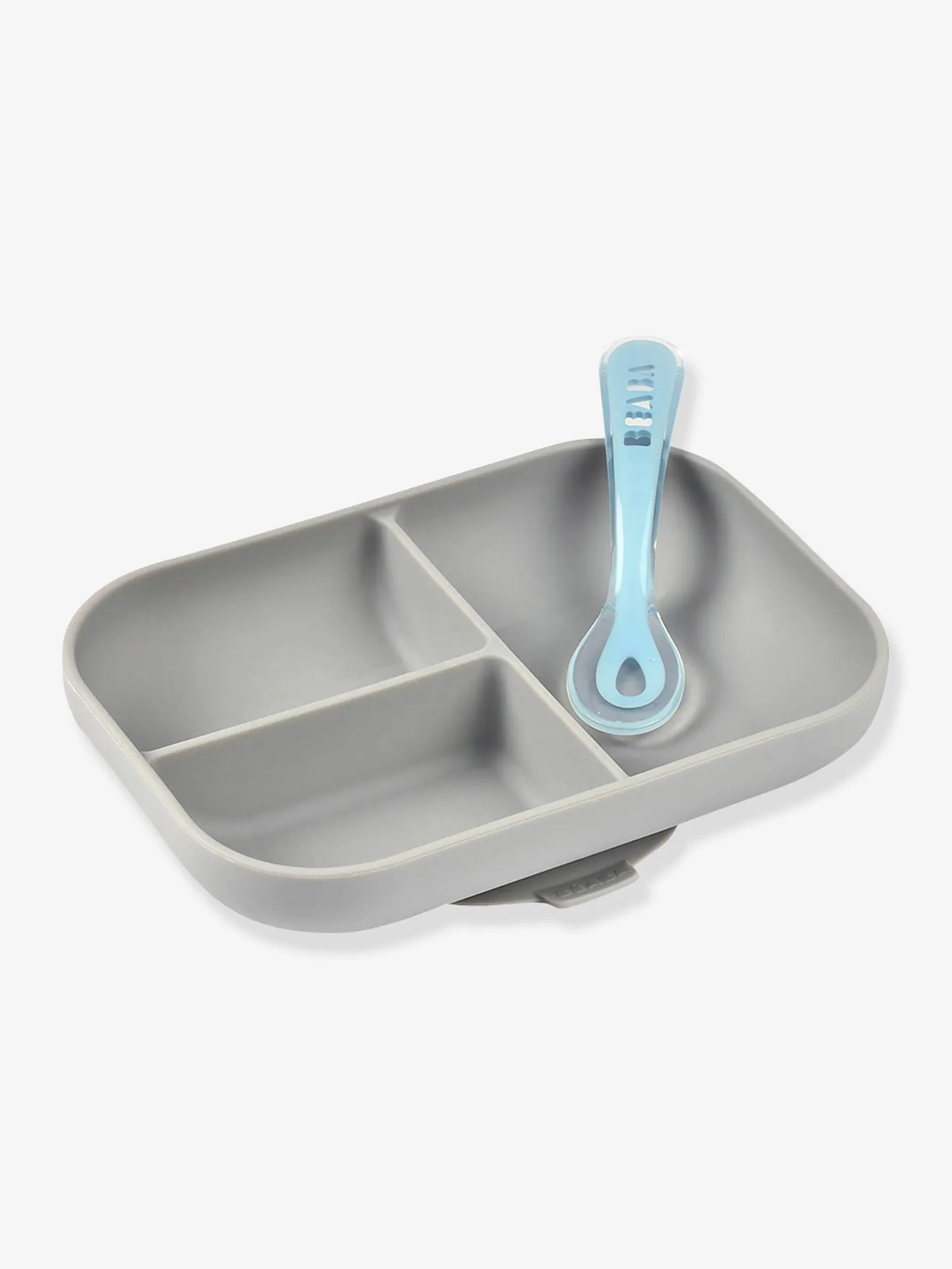 Set vaisselle 2 pièces silicone BEABA gris clair - Béaba