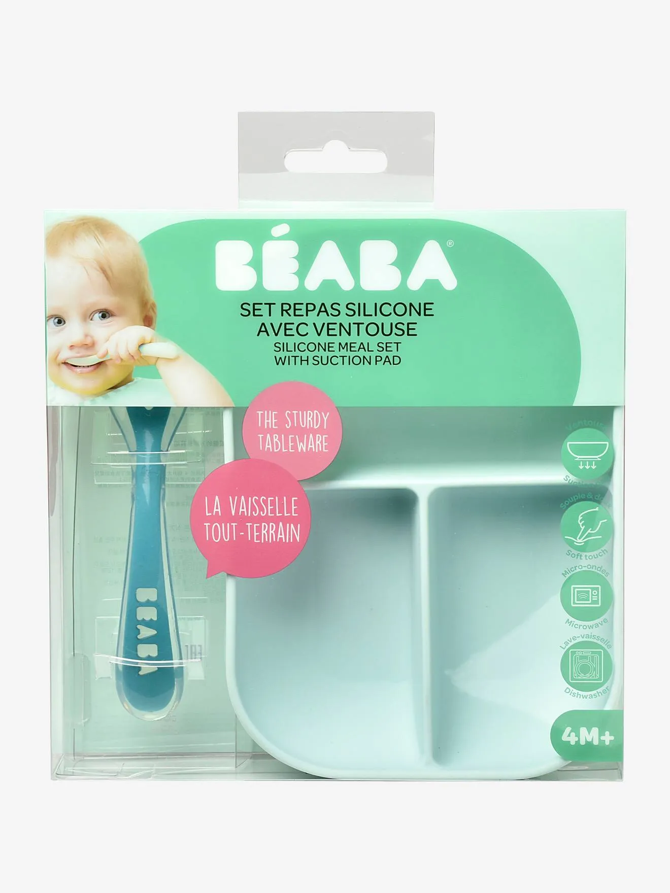 Set vaisselle 2 pièces silicone BEABA gris clair - Béaba