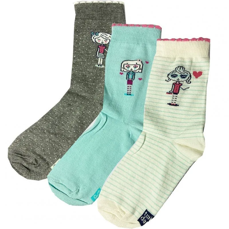TWINDAY 3 paires de Chaussettes Fille Coton GIRL Blanc Bleu Gris